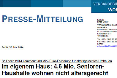 Pressemitteilung Forderung altersgerechtes Wohnen