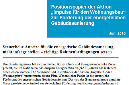 Positionspapier: steuerliche Anreize zur Gebäudesanierung